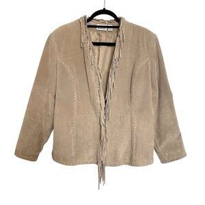 Chico's Tan Beige Suede Leather Whipstitched Fringe Boho Western Size L Chicos 2